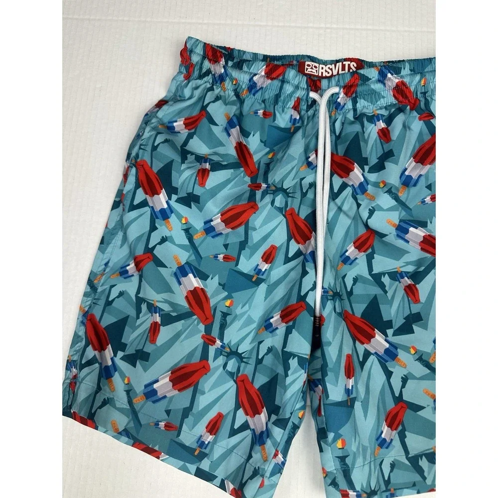 RSVLTS Swim Trunks Boys Lot Of 2 Watercolor Waves Surfer/Bomb-pop Lined